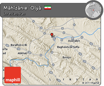Shaded Relief Map of Māhīzān-e `Olyā