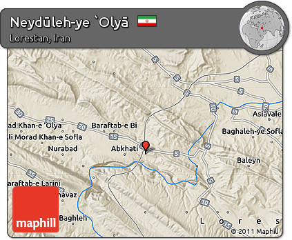 Shaded Relief Map of Neydūleh-ye `Olyā