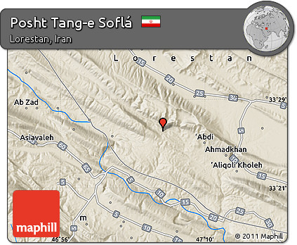 Shaded Relief Map of Posht Tang-e Soflá