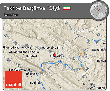 Shaded Relief Map of Takht-e Basţām-e `Olyā