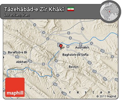 Shaded Relief Map of Tāzehābād-e Zīr Khākī