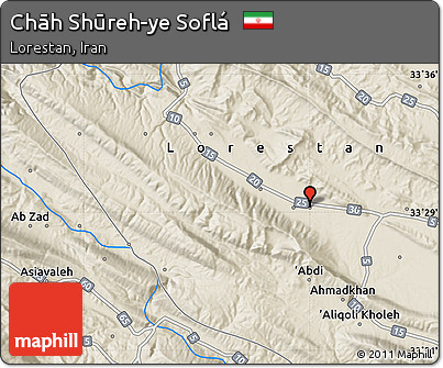 Shaded Relief Map of Chāh Shūreh-ye Soflá
