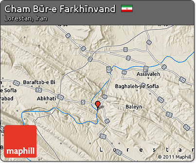 Shaded Relief Map of Cham Būr-e Farkhīnvand