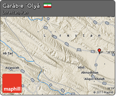 Shaded Relief Map of Garāb-e `Olyā