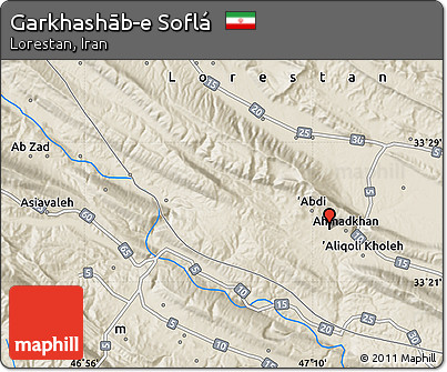 Shaded Relief Map of Garkhashāb-e Soflá