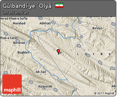 Shaded Relief Map of Gūlbandī-ye `Olyā