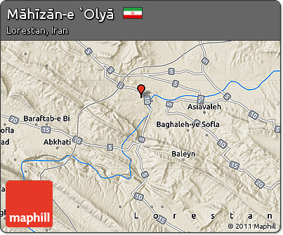 Shaded Relief Map of Māhīzān-e `Olyā