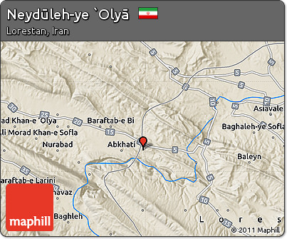 Shaded Relief Map of Neydūleh-ye `Olyā
