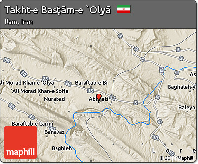 Shaded Relief Map of Takht-e Basţām-e `Olyā