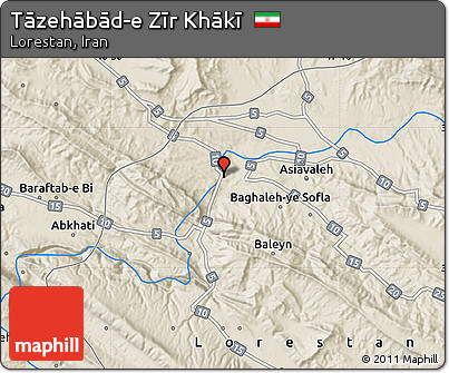 Shaded Relief Map of Tāzehābād-e Zīr Khākī