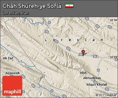 Shaded Relief Map of Chāh Shūreh-ye Soflá