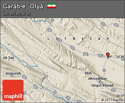 Shaded Relief Map of Garāb-e `Olyā