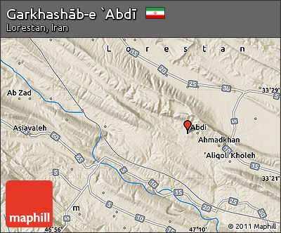 Shaded Relief Map of Garkhashāb-e `Abdī