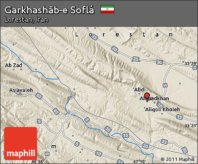 Shaded Relief Map of Garkhashāb-e Soflá