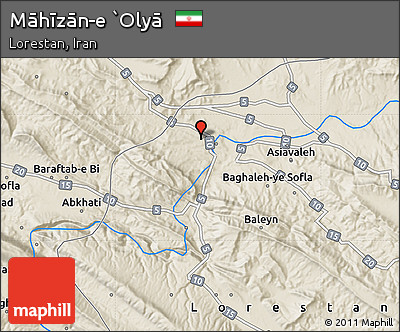 Shaded Relief Map of Māhīzān-e `Olyā