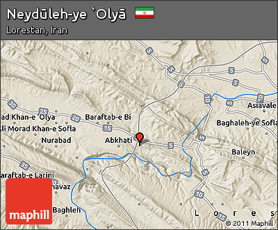 Shaded Relief Map of Neydūleh-ye `Olyā