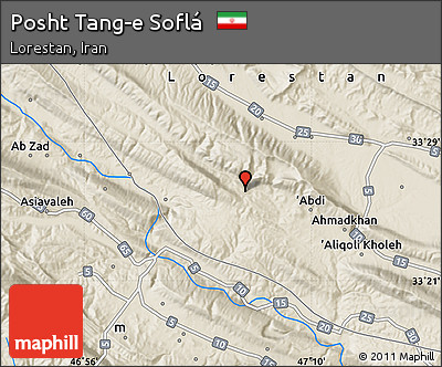 Shaded Relief Map of Posht Tang-e Soflá