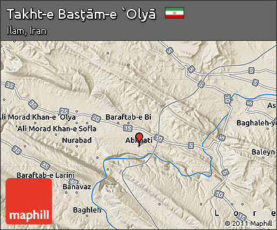 Shaded Relief Map of Takht-e Basţām-e `Olyā