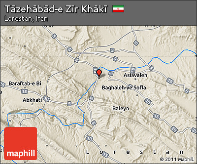 Shaded Relief Map of Tāzehābād-e Zīr Khākī