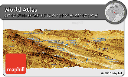 Physical Panoramic Map of the Area around 33° 32' 52" N, 46° 49' 30" E