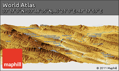 Physical Panoramic Map of the Area around 33° 32' 52" N, 46° 49' 30" E