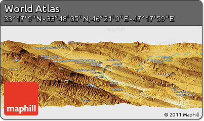 Physical Panoramic Map of the Area around 33° 32' 52" N, 46° 49' 30" E