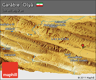 Physical Panoramic Map of Garāb-e `Olyā