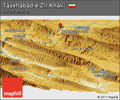 Physical Panoramic Map of Tāzehābād-e Zīr Khākī