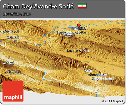 Physical Panoramic Map of Cham Deylāvand-e Soflá