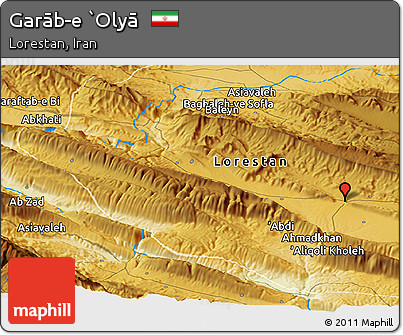 Physical Panoramic Map of Garāb-e `Olyā