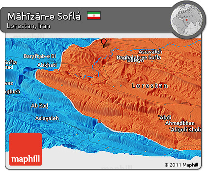 Political Panoramic Map of Māhīzān-e Soflá