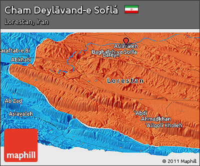Political Panoramic Map of Cham Deylāvand-e Soflá