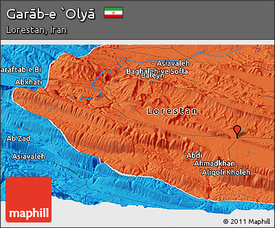 Political Panoramic Map of Garāb-e `Olyā