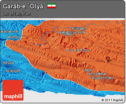Political Panoramic Map of Garāb-e `Olyā
