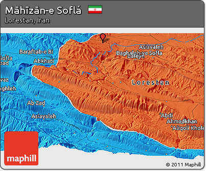 Political Panoramic Map of Māhīzān-e Soflá