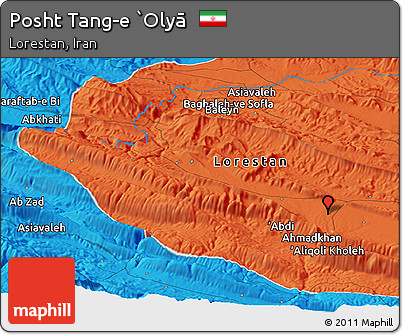 Political Panoramic Map of Posht Tang-e `Olyā