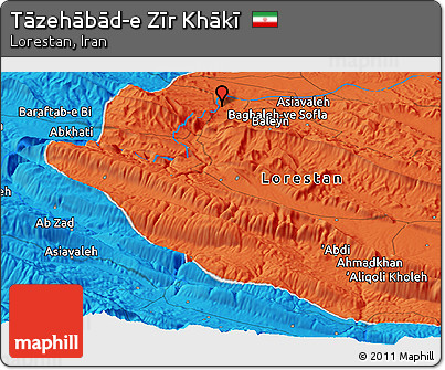 Political Panoramic Map of Tāzehābād-e Zīr Khākī