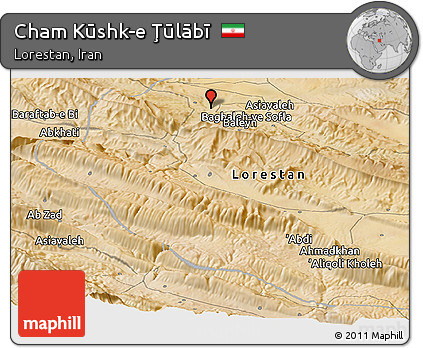 Satellite Panoramic Map of Cham Kūshk-e Ţūlābī