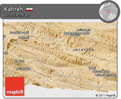 Satellite Panoramic Map of Kahreh