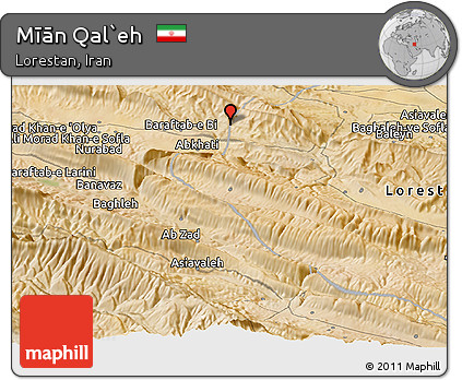 Satellite Panoramic Map of Mīān Qal`eh