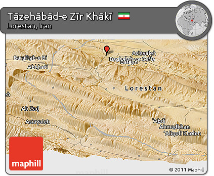 Satellite Panoramic Map of Tāzehābād-e Zīr Khākī