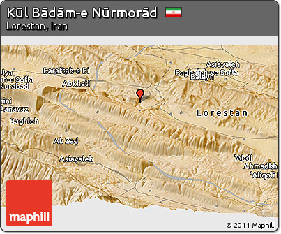 Satellite Panoramic Map of Kūl Bādām-e Nūrmorād
