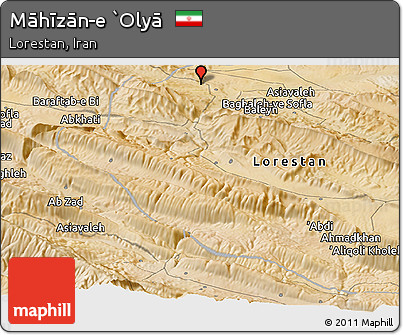 Satellite Panoramic Map of Māhīzān-e `Olyā