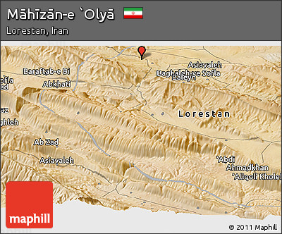 Satellite Panoramic Map of Māhīzān-e `Olyā