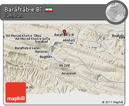 Shaded Relief Panoramic Map of Barāftāb-e Bī