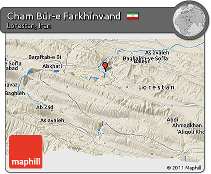 Shaded Relief Panoramic Map of Cham Būr-e Farkhīnvand
