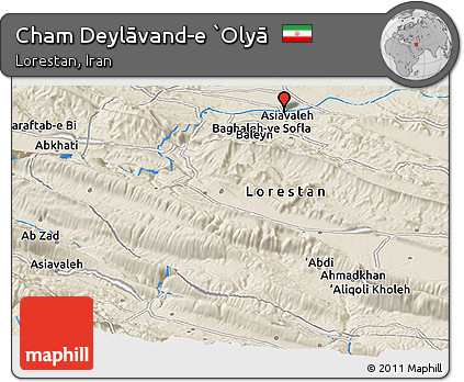 Shaded Relief Panoramic Map of Cham Deylāvand-e `Olyā
