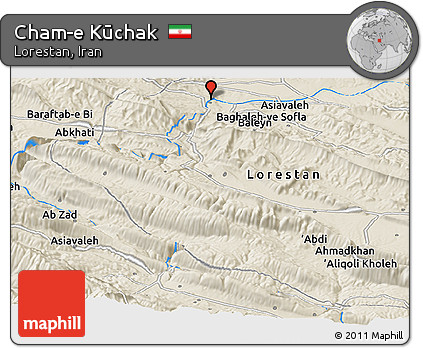 Shaded Relief Panoramic Map of Cham-e Kūchak