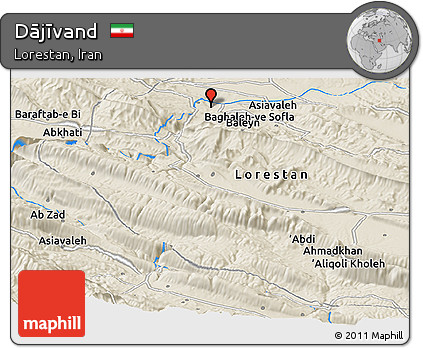 Shaded Relief Panoramic Map of Dājīvand