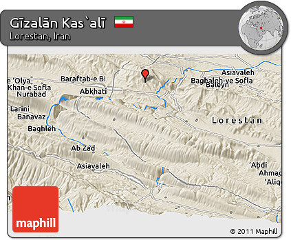 Shaded Relief Panoramic Map of Gīzalān Kas`alī